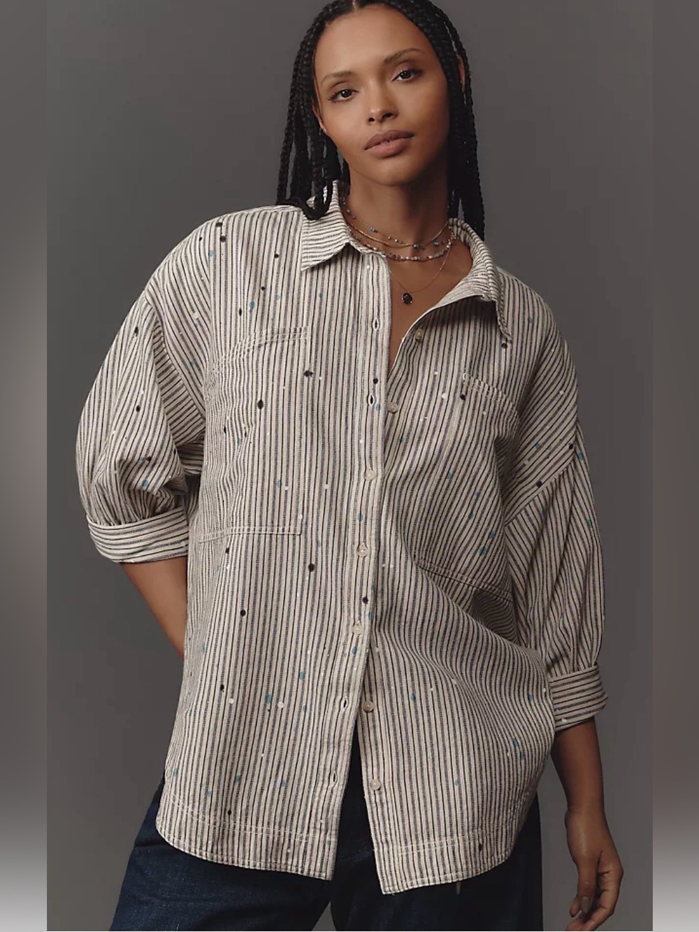 NWT Pilcro Studio Smock Buttondown Shirt size Medium Petite